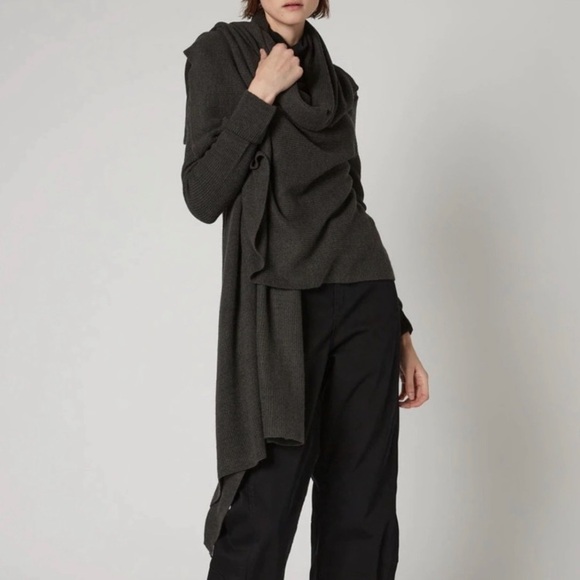 Ruti Sweaters - Ruti Cozy Up Wrap Open Cardigan Cotton/Linen Tapered Hem Line Grey One Size